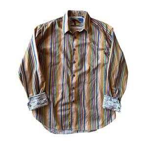Robert Graham Bright Multi Colored Vertical Striped XL Button Down Dress Shirt